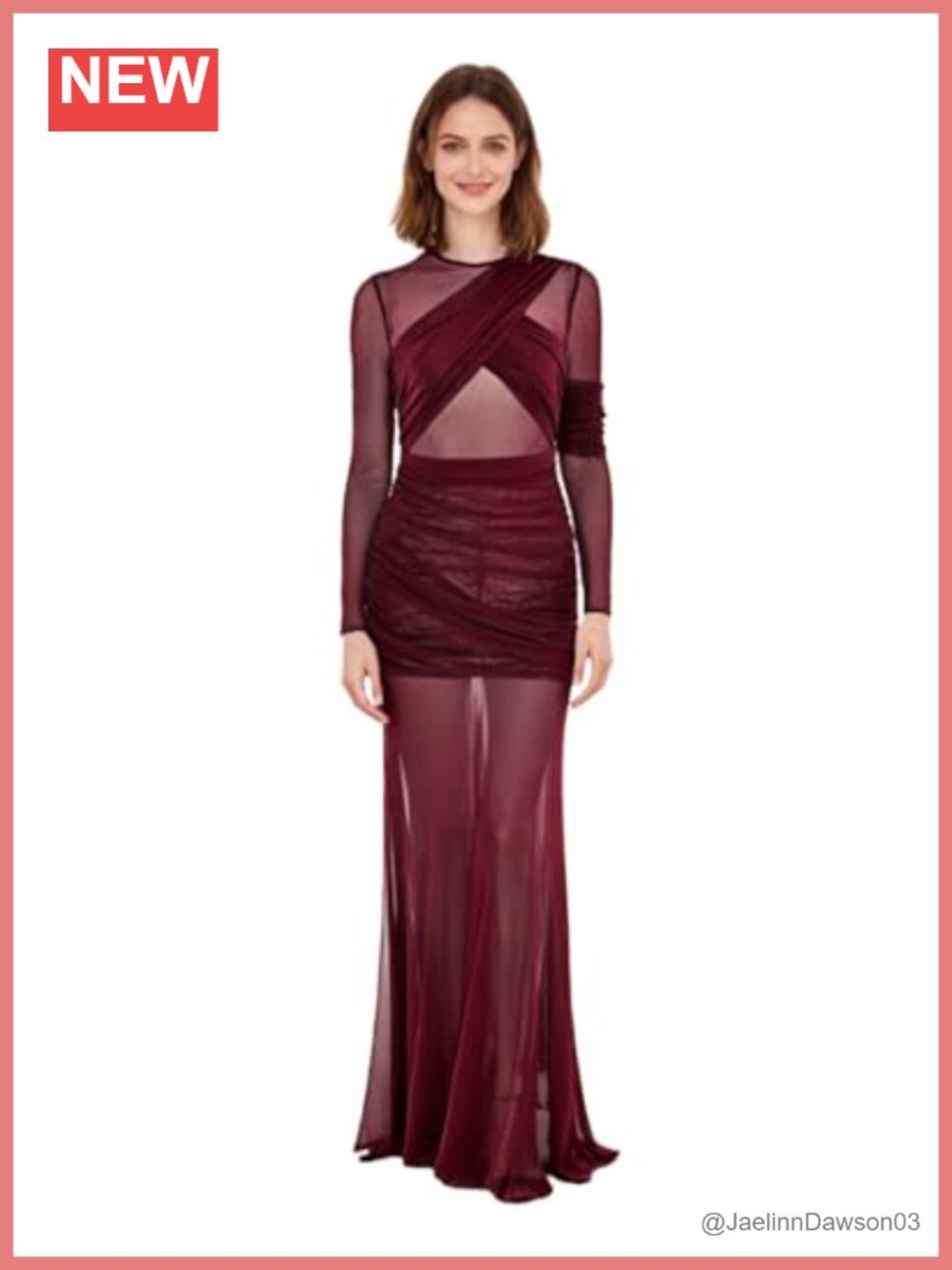 Sheer Mesh Long Sleeve Maxi Dress Ruched Bodycon Formal Cocktail